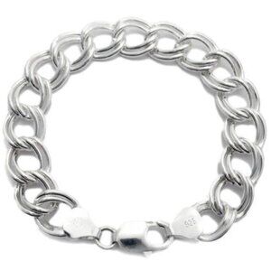 DASHING STERLING SILVER DOUBLE LINK CHARM BRACELET 11MM (150 GAUGE)